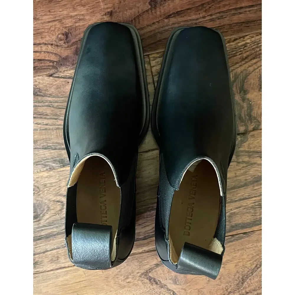 $1,800 NIB Bottega Veneta Black Leather Block Heel Chelsea Boots Size 38(5)